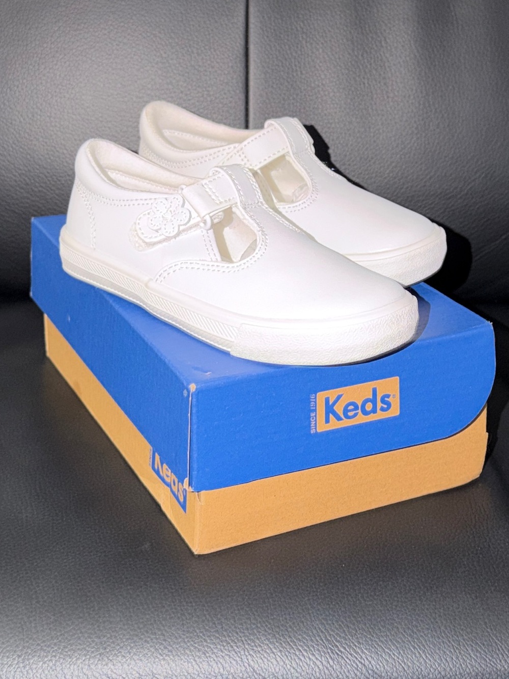 Keds Kids White Leather Hook-and-Loop Sneakers